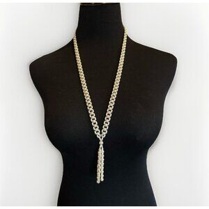 Vintage Faux Pearl Beaded Lariat Long Necklace